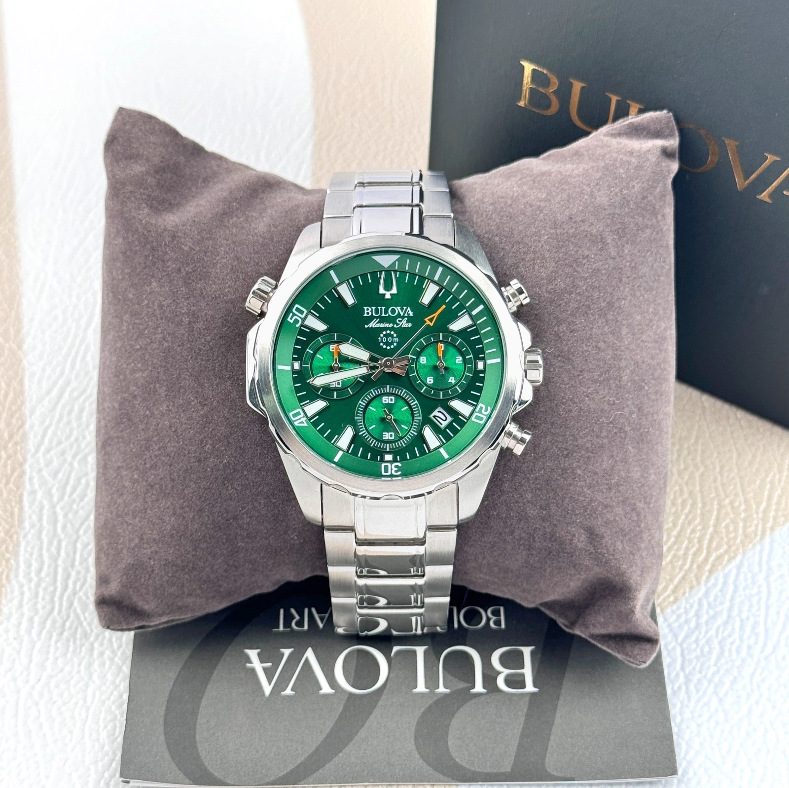 Bulova Marine Star 43MM Green Dial Quartz Chronograph Men’s Watch 96B396