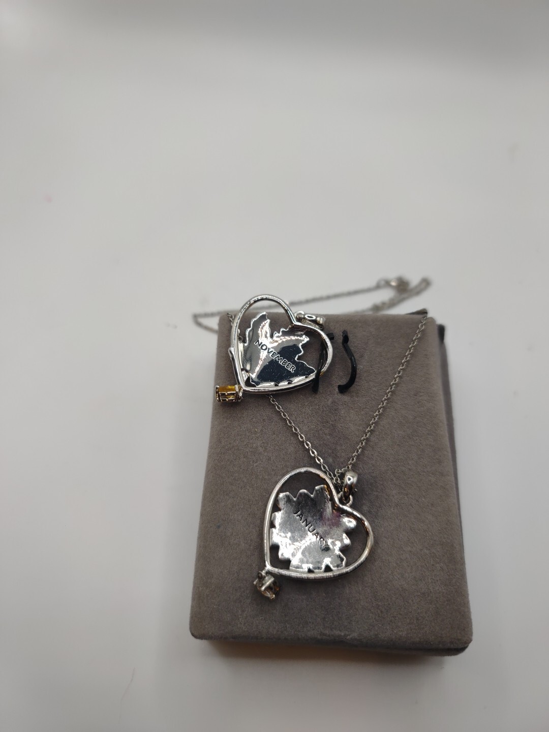 2 SILVER TONE BIRTH MONTH PENDANS 1 CHAIN NOV/DEC