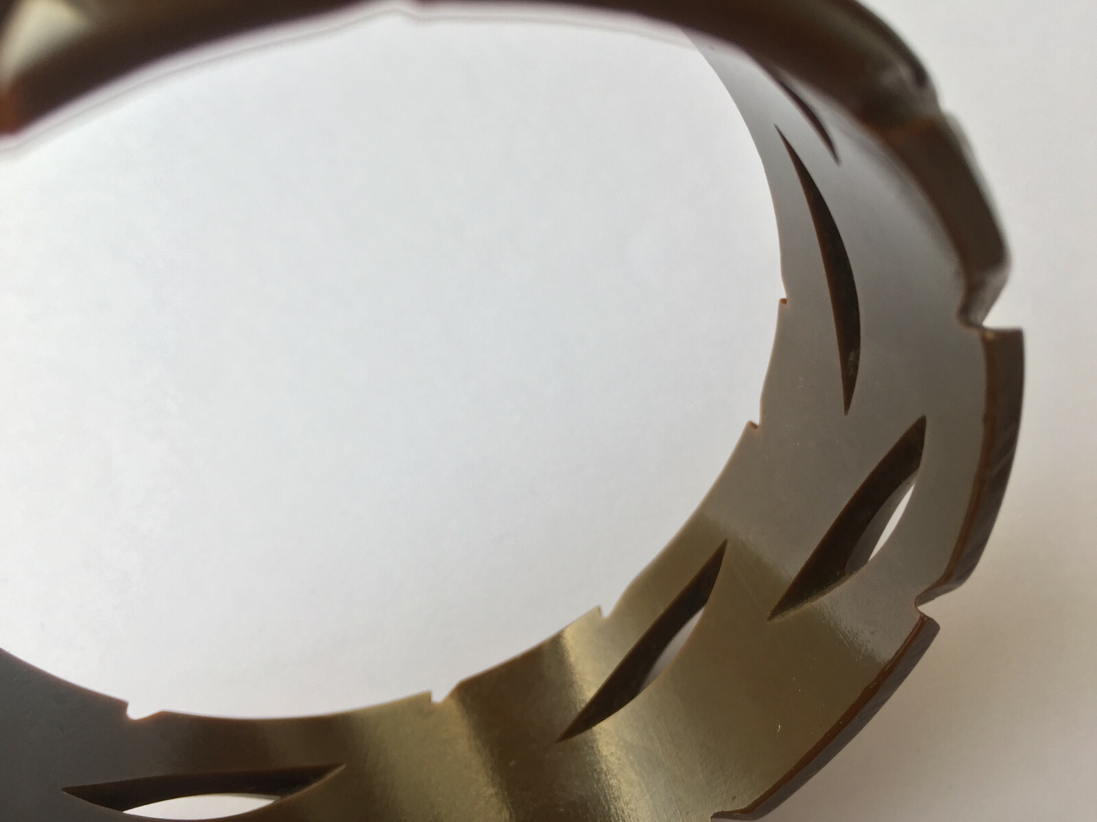 Vintage Bakelite 2.56” Carved leaves Bakelite bangle in dark brown color 1”