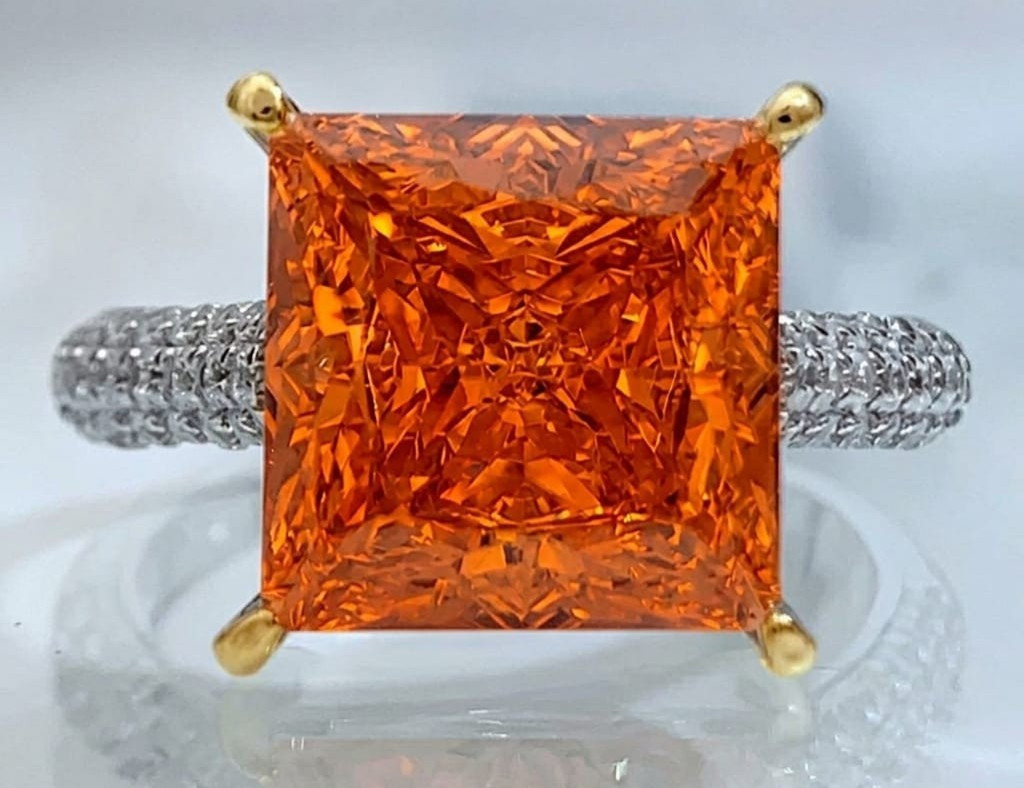 RARE 6.40 Ct Certified Princess Cut Orange Natural Diamond Engagement Ring