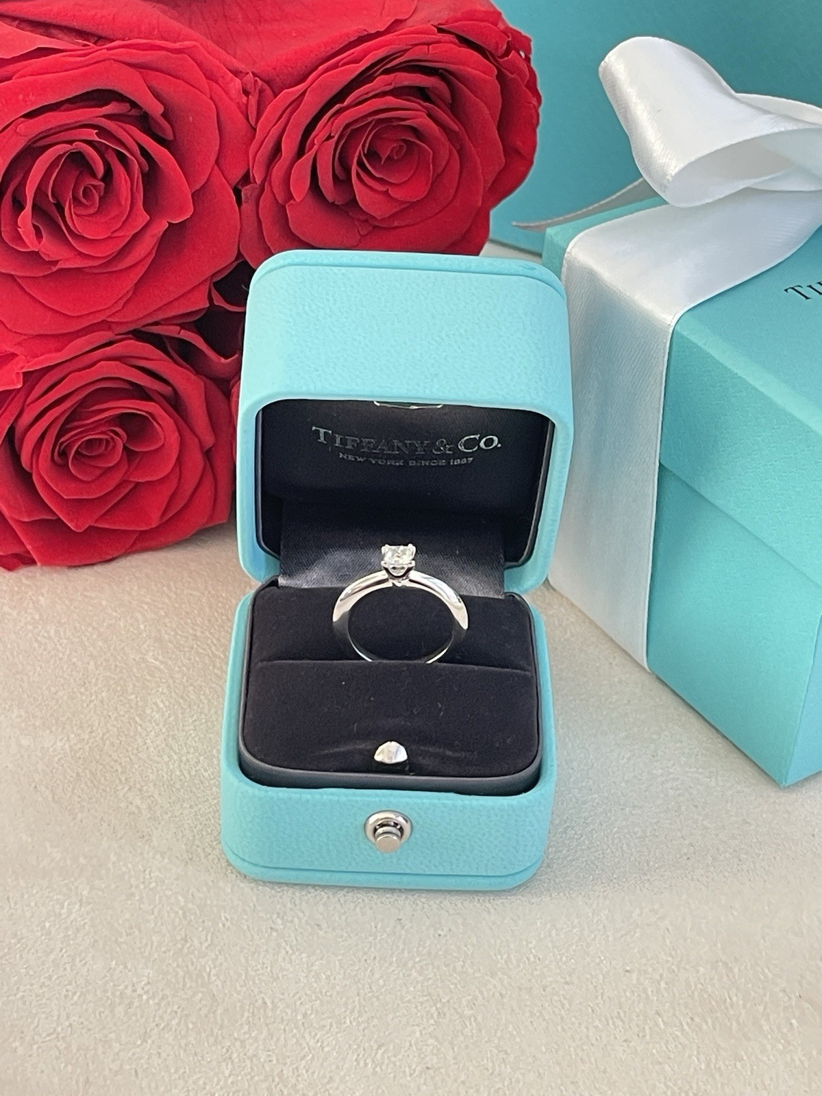 Tiffany & Co. Princess Cut Diamond Engagement Ring Platinum .31ct size 4 $2800
