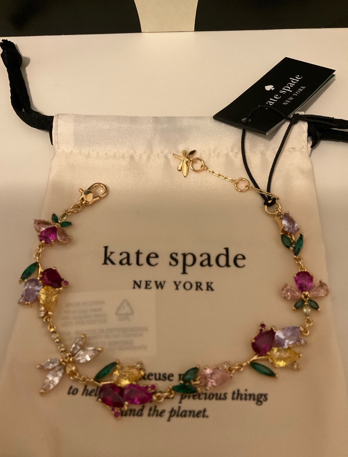 NWT Kate Spade Greenhouse Floral 12k Gold Plated CZ Crystals Bracelet