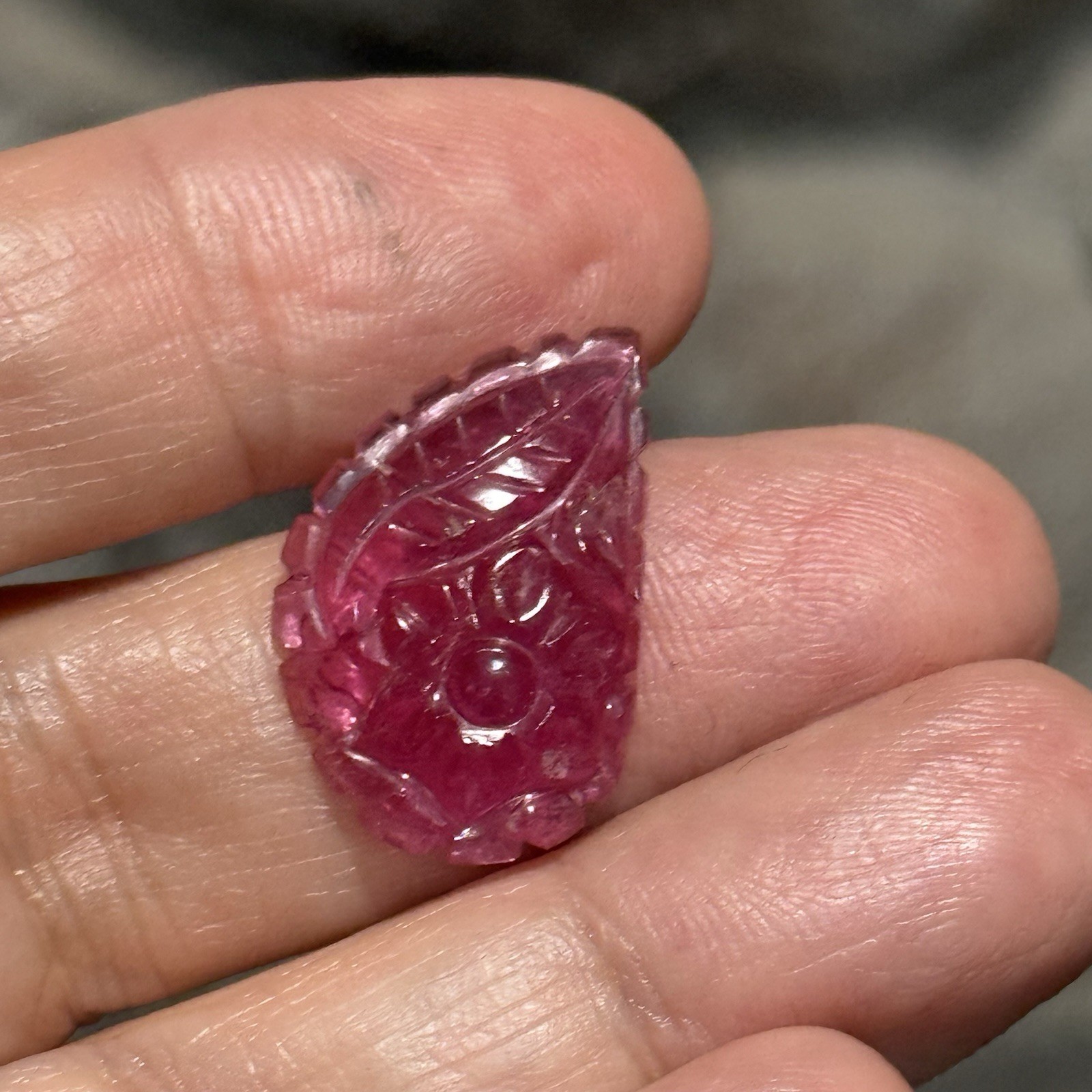 11.45ct 23.8c15.2×4.5mm Carved Rubelite Pink Tourmaline Flat Back Cabochon Gem