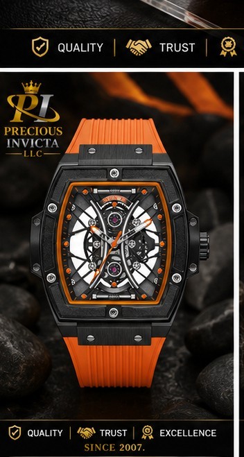 Invicta Men’s 50mm S1 Rally Skeleton Dial Black Orange Tone Quartz SS 30m Watch