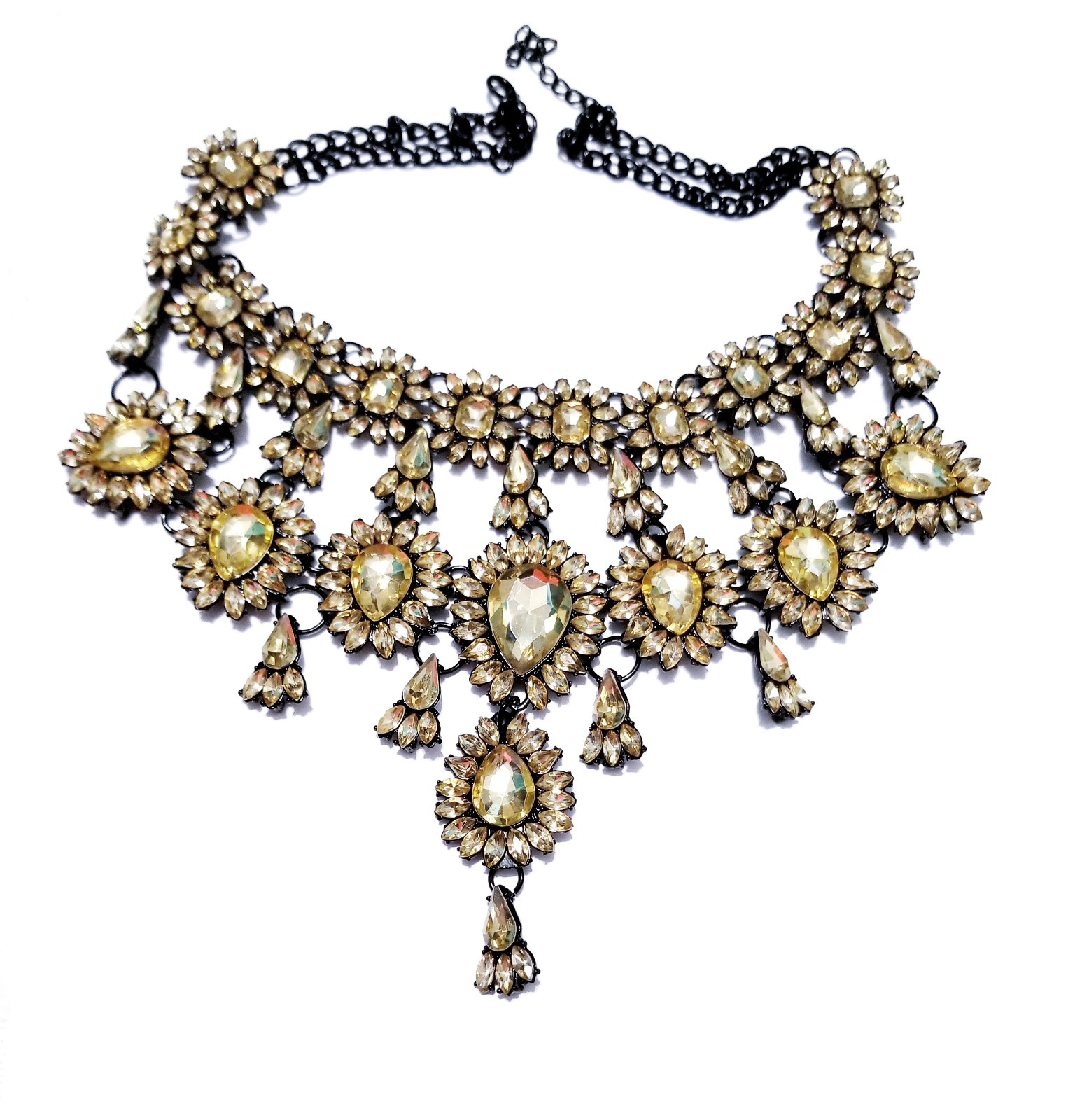 Topaz Statement Choker Rhinestone Necklace Bridal Prom Pageant Gothic