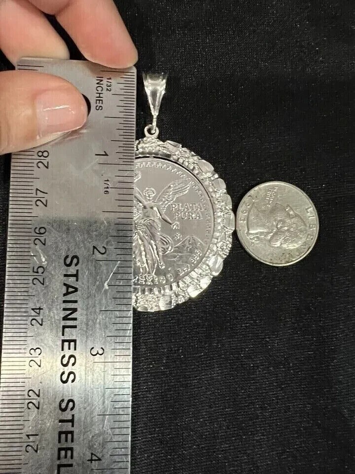 Sterling Silver Nugget CENTENARIO Shape Unisex Pendant 14K White Gold Plated
