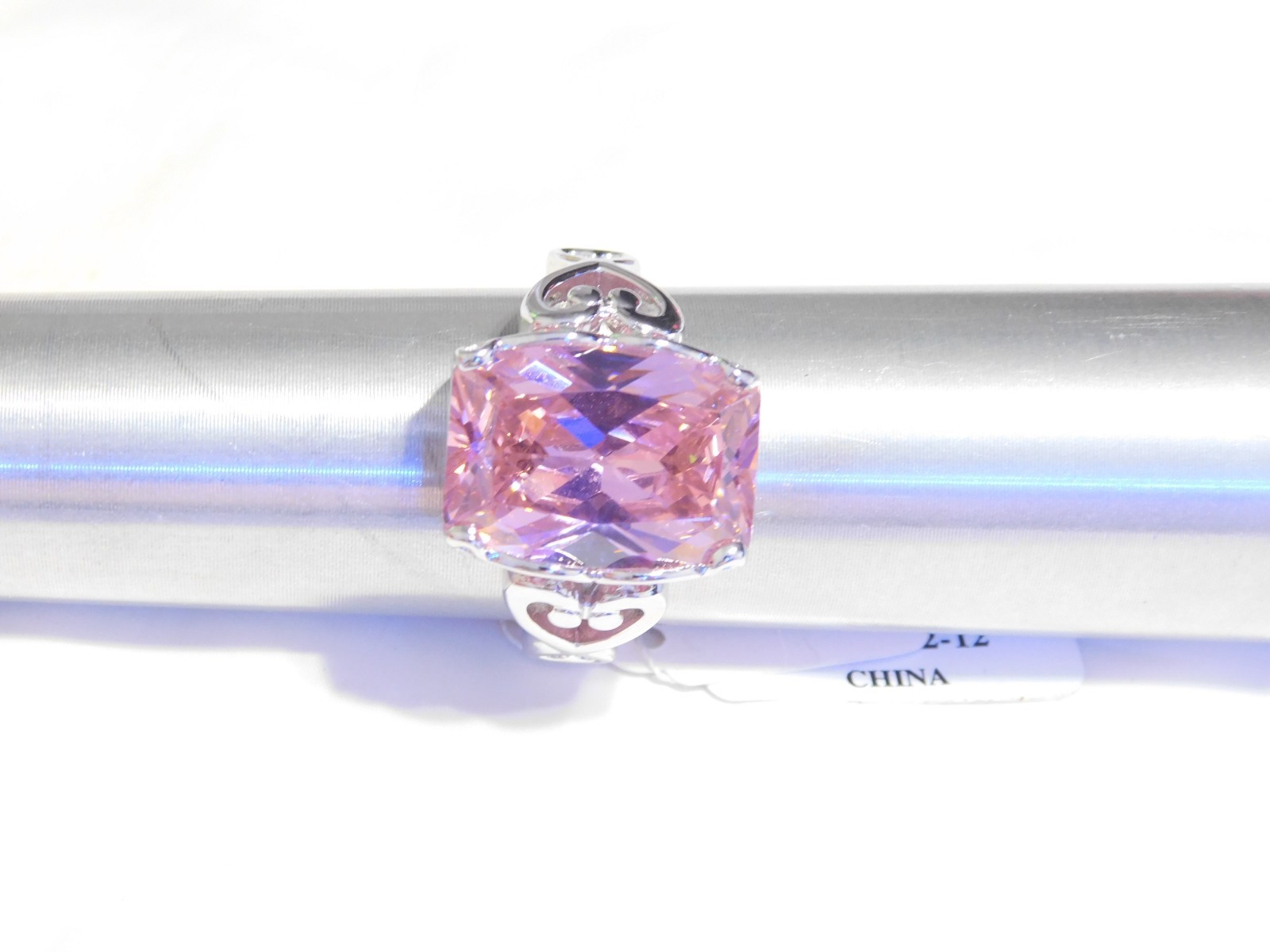 Stunning Pink Emerald-Cut Simulated Diamond Ring 20.00 CTW