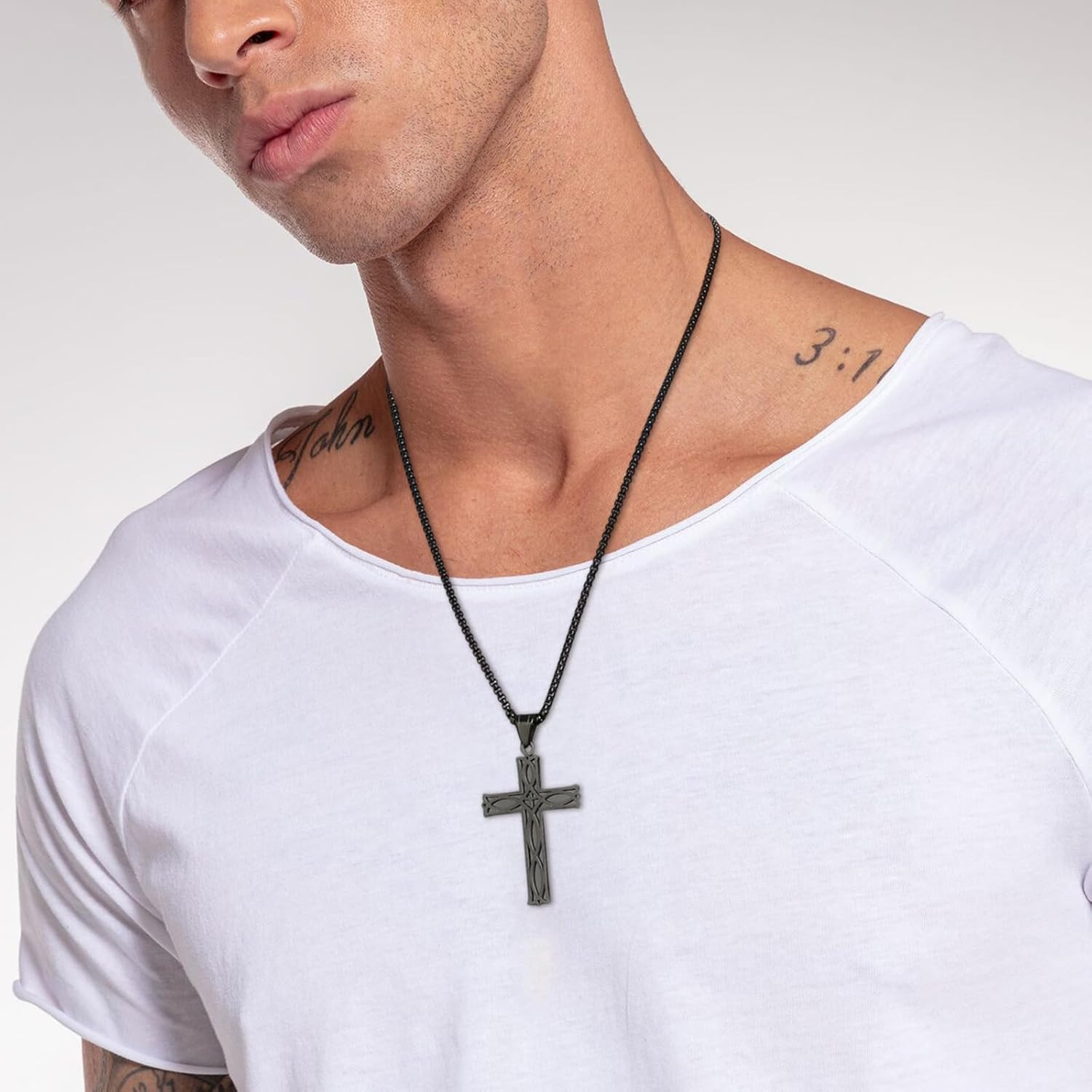 Men’S Stainless Steel Infinity Celtic Cross Irish Knot Pendant Necklace, 22+2″ L