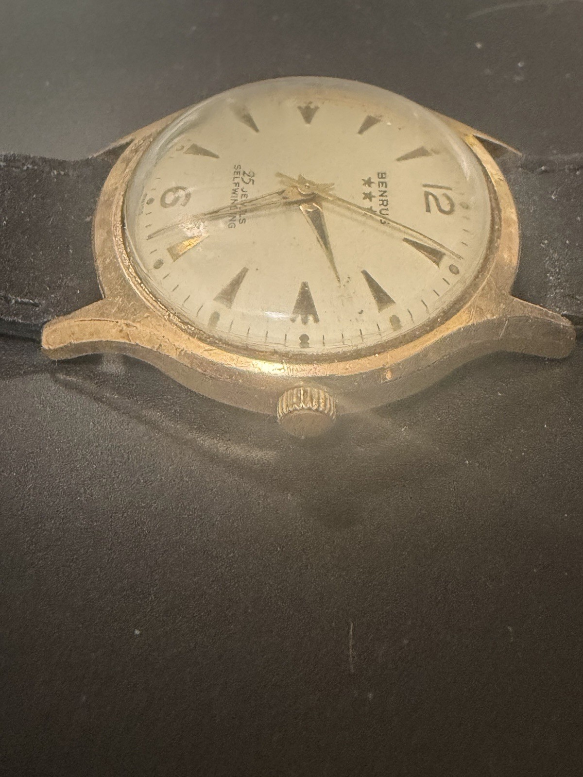 Vintage Benrus 3 Star Self Winding Men’s Watch Gold Tone Working.