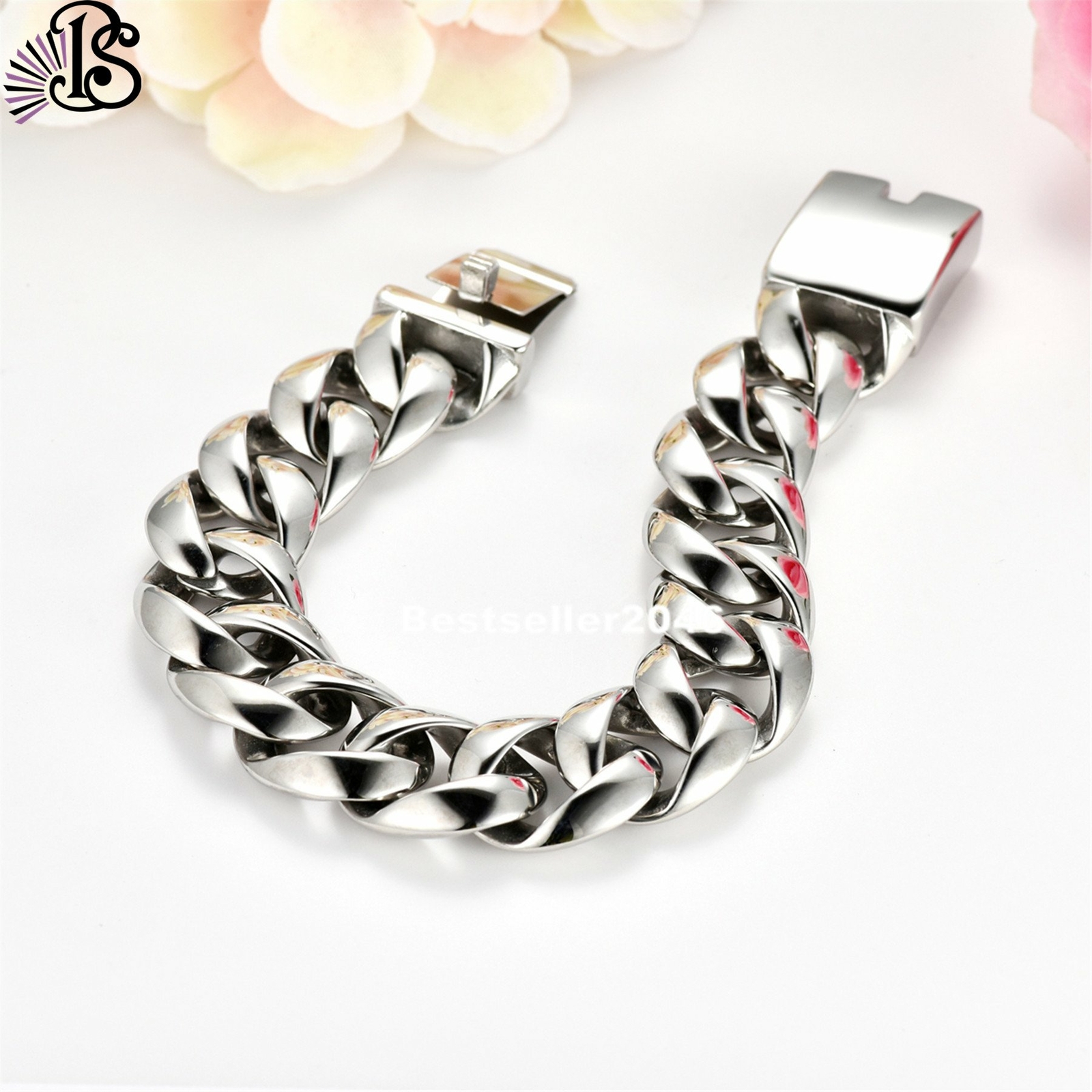 15/20/24/30MM Wide Men Heavy Biker Curb Chain Bracelet Polished Stainless Steel