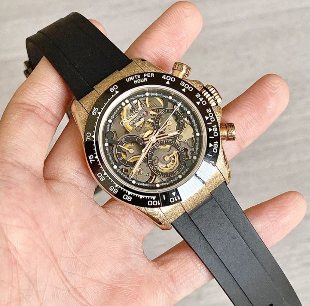 CRONUSART Men Chronograph Watch 42mm Automatic Mechanical Wristwatch Skeleton