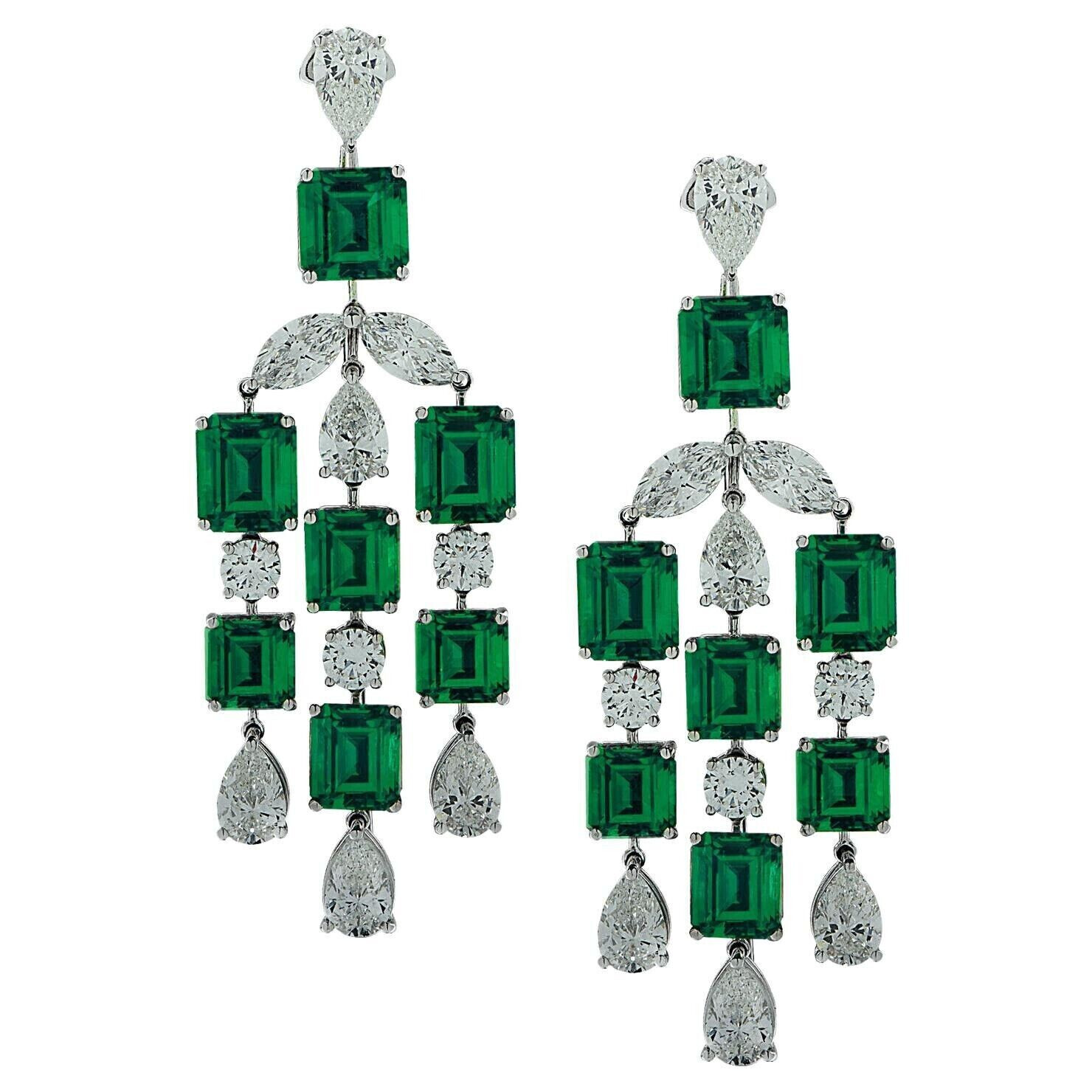 One Of a Kind Emerald Cut Green L:ab Created Emerald Women Drop-Dangle Earrings