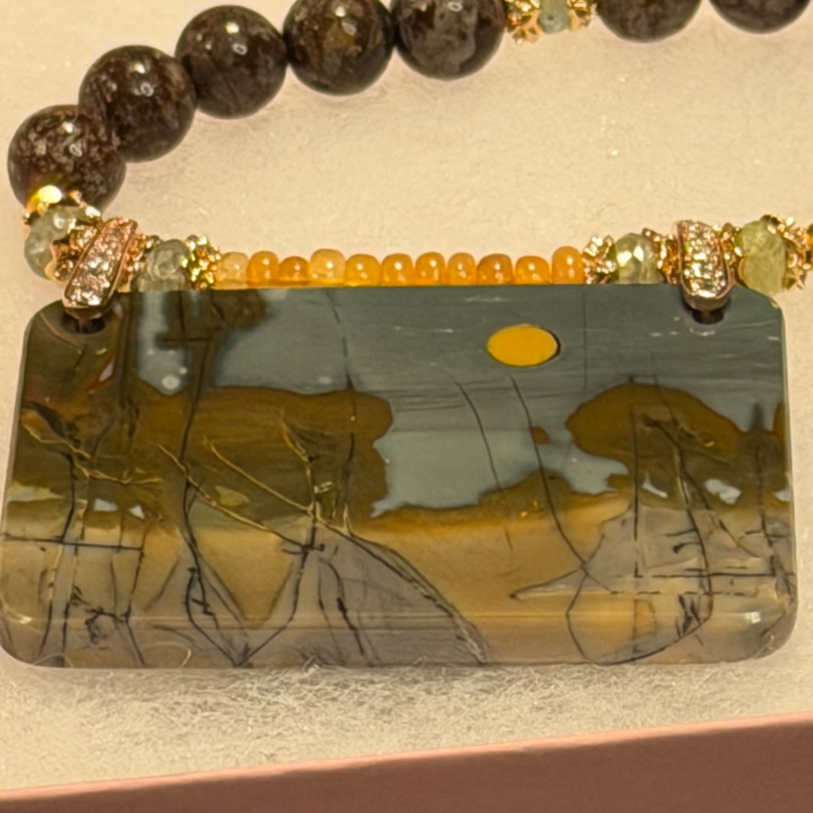 CHERRY CREEK JASPER PENDANT MOOKAITE MOON NECKLACE 18 K GF EARRINGS