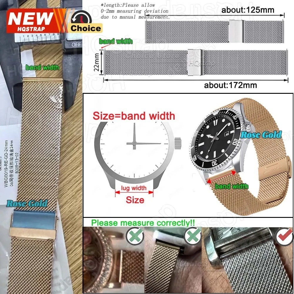 Stainless Steel Mesh Watch Strap Milanese Metal Band 12 14 16 18 20 22 24mm