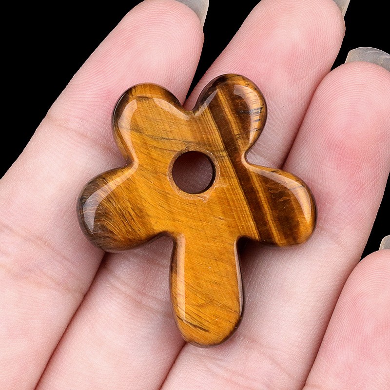 10pcs Mixed Natural Stone Hollow Flower Pendant DIY Jewelry Making 31x35mm