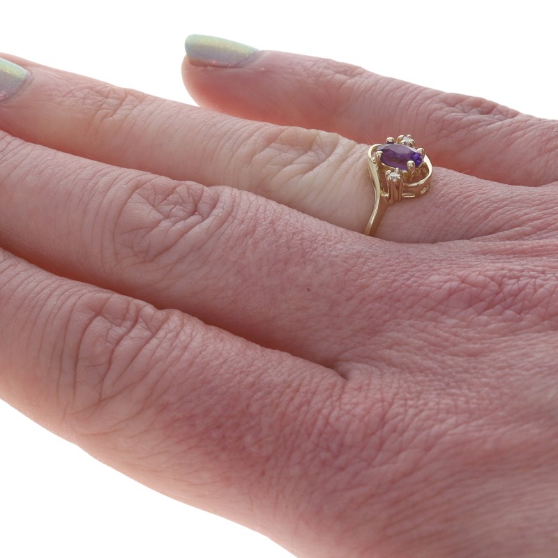 Yellow Gold Amethyst Diamond Bypass Ring – 10k Oval .47ctw