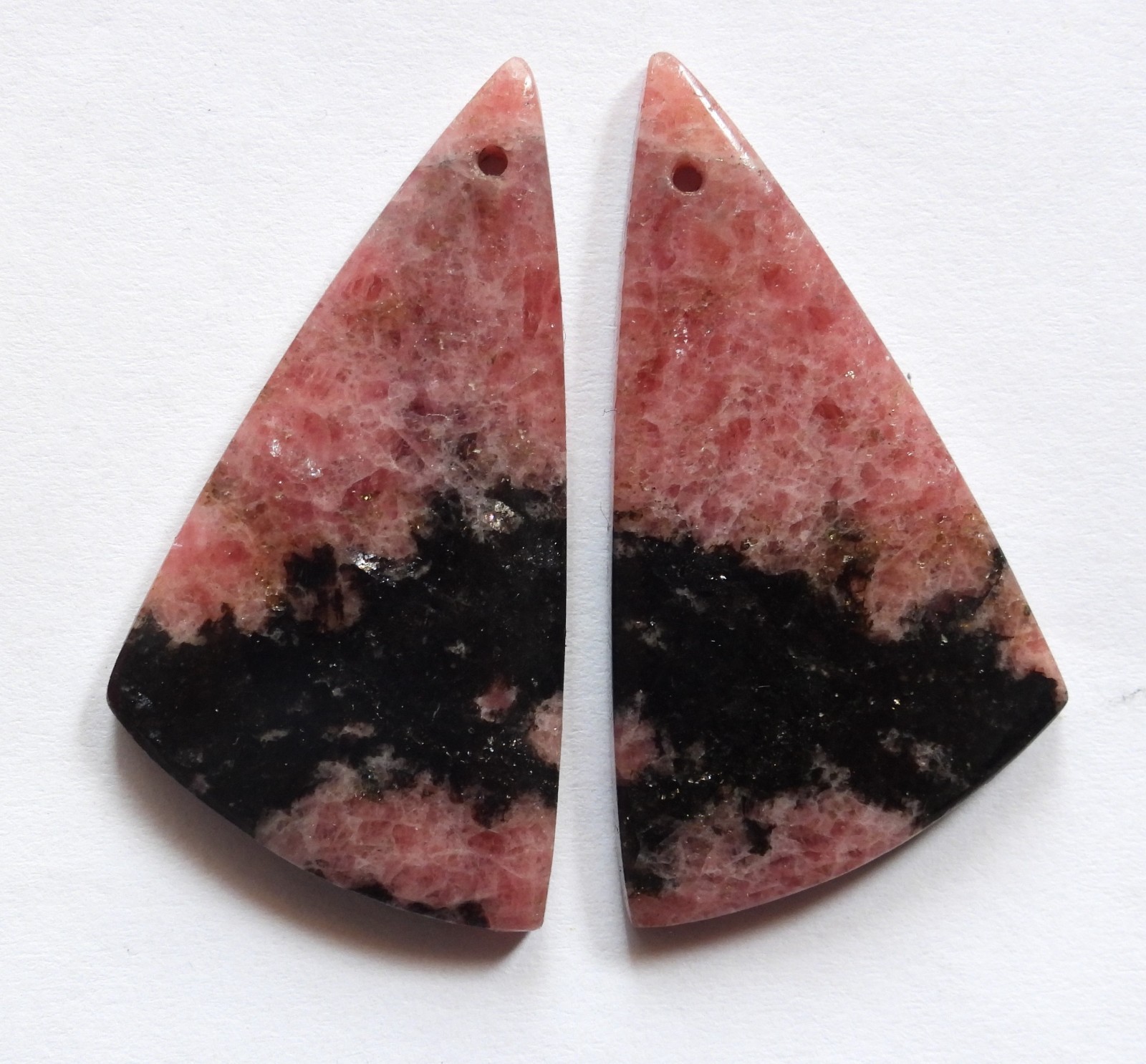 67.85 Cts Natural Rhodonite (38mm X 20mm each) Drilled Cabochon Match Pair