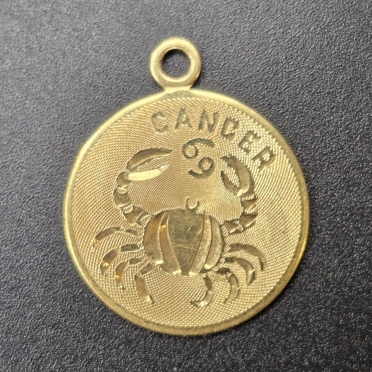 1970’s Cancer Zodiac Round 12k Gold Filled Disc Charm Pendant Unisex