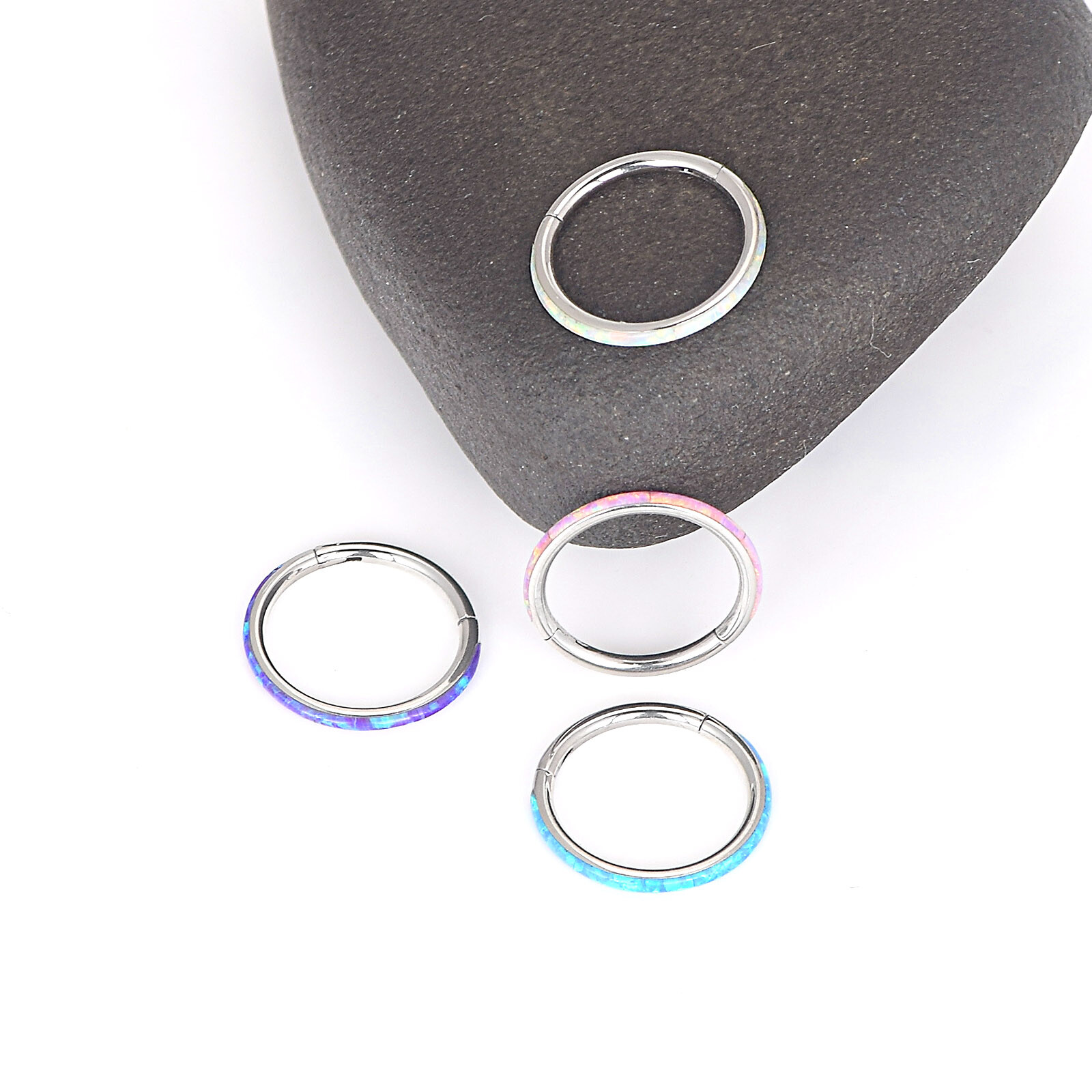 1PC 16G Nose Ring Opal Segment Hinged Septum Clicker Steel Daith Hoop Piercing