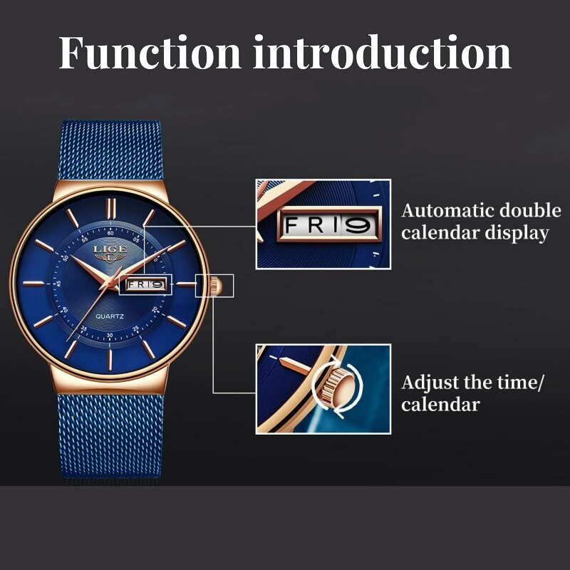 Waterproof Men Watch Ultra Thin Casual Business Stainless Steel Quartz Date Week