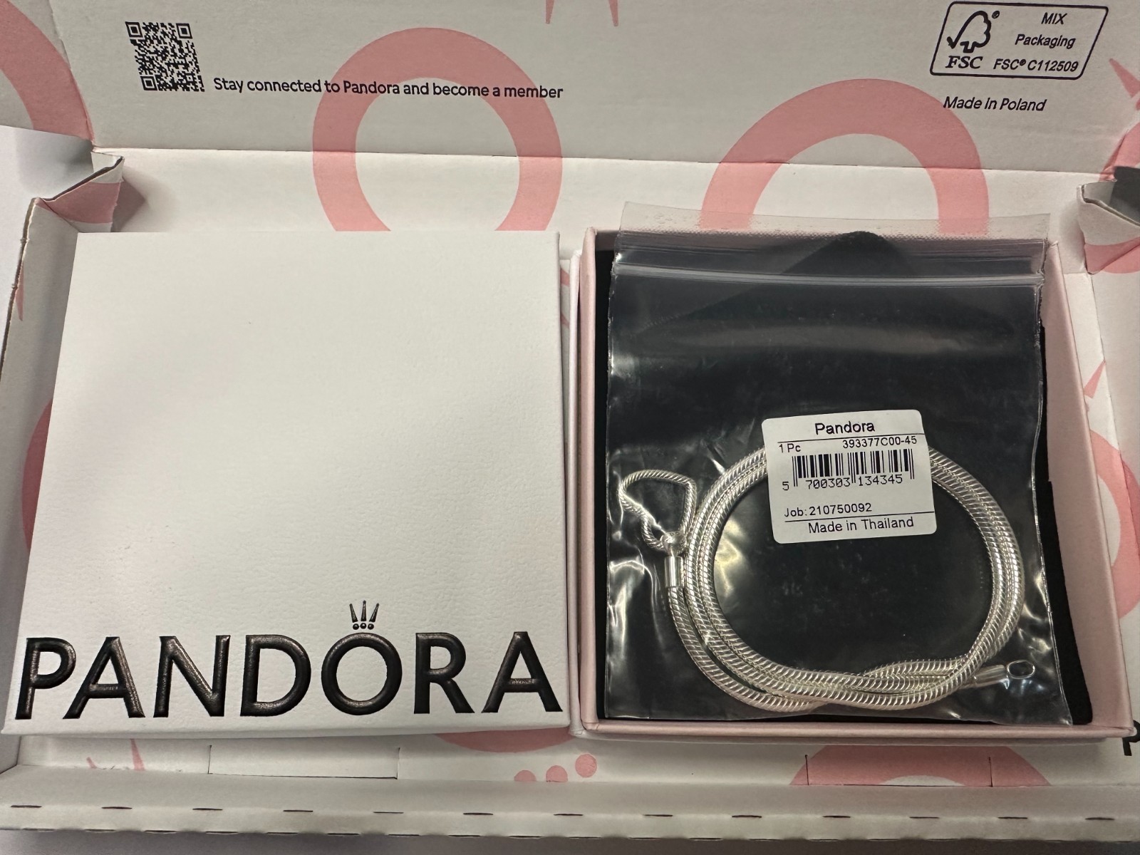 Authentic Pandora Heart Closure Snake Chain Necklace 45cm 17.7″ S925 393377C00
