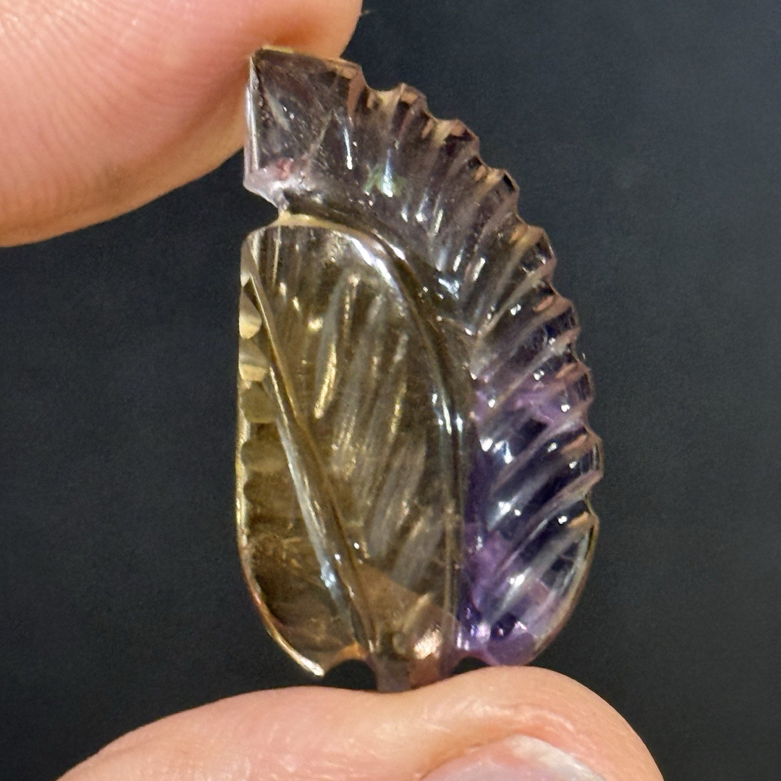 30.9ct 32.4×17.3×7.6mm Large Ametrine Leaf Carved Flat Back Cabochon Gem