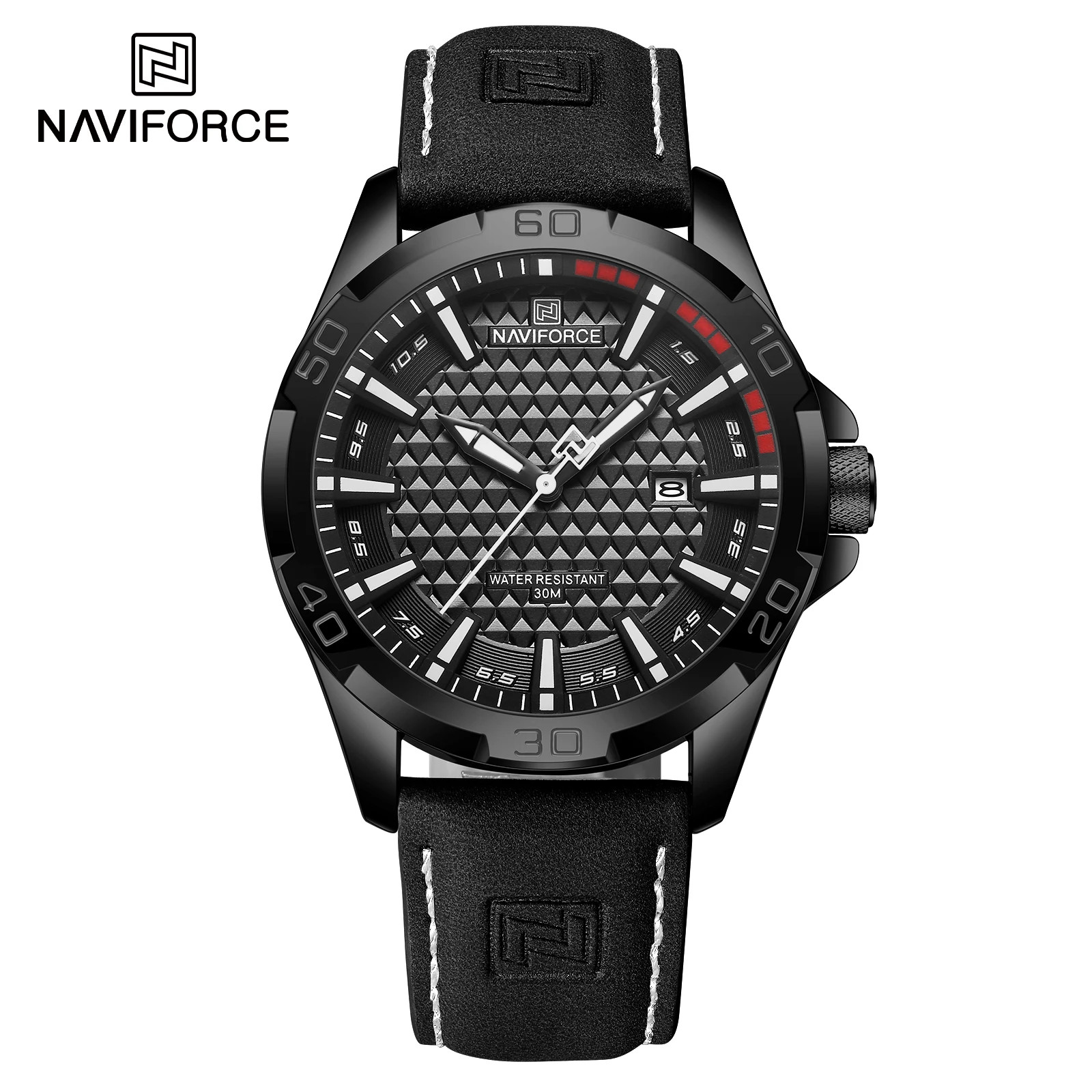 NAVIFORCE NF8023 Men’s Quartz Watch Leather Strap Calendar 30M Waterproof