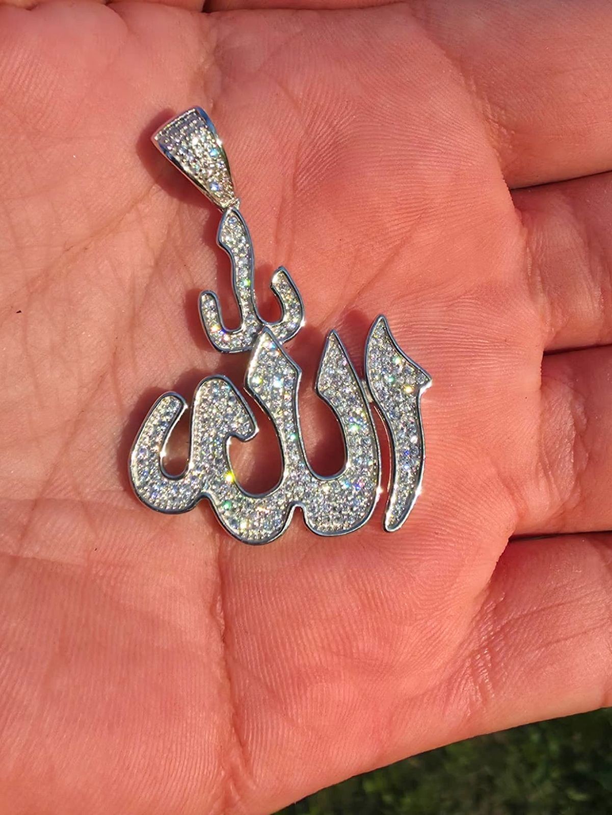 Men’s Allah Pendant Islamic Necklace 1CT CZ 925 Sterling Silver Muslim