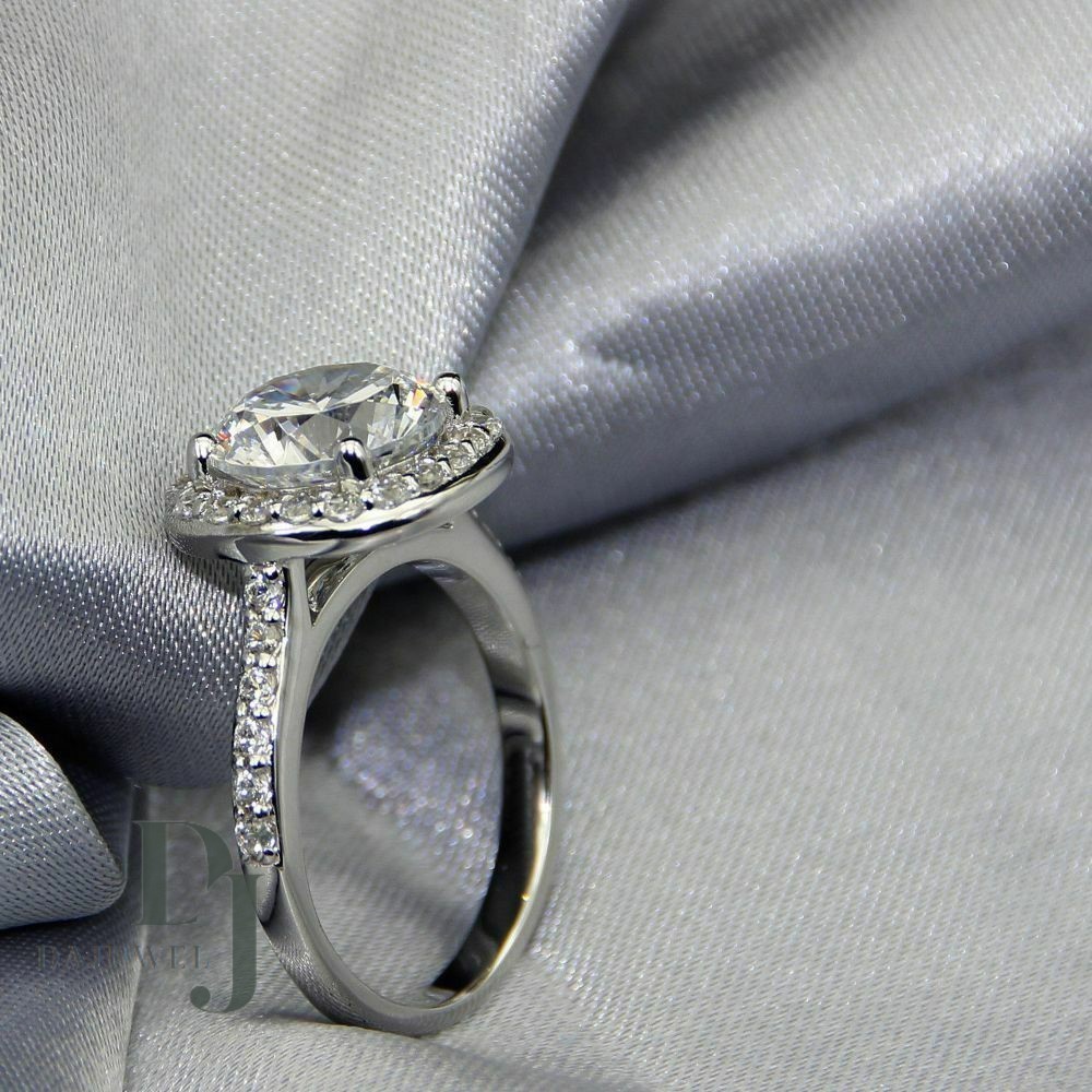 Moissanite Halo Engagement Ring 2.50 CT Round Brilliant Cut Solid 14K White Gold