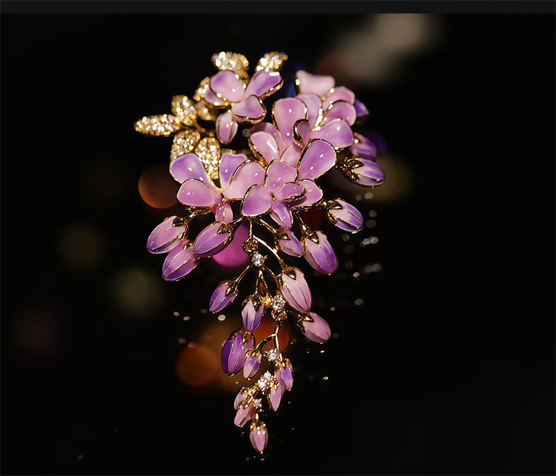 Enamel Color Design Wisteria Flower Brooch, High Quality Flower Brooch 6.6CMX4CM