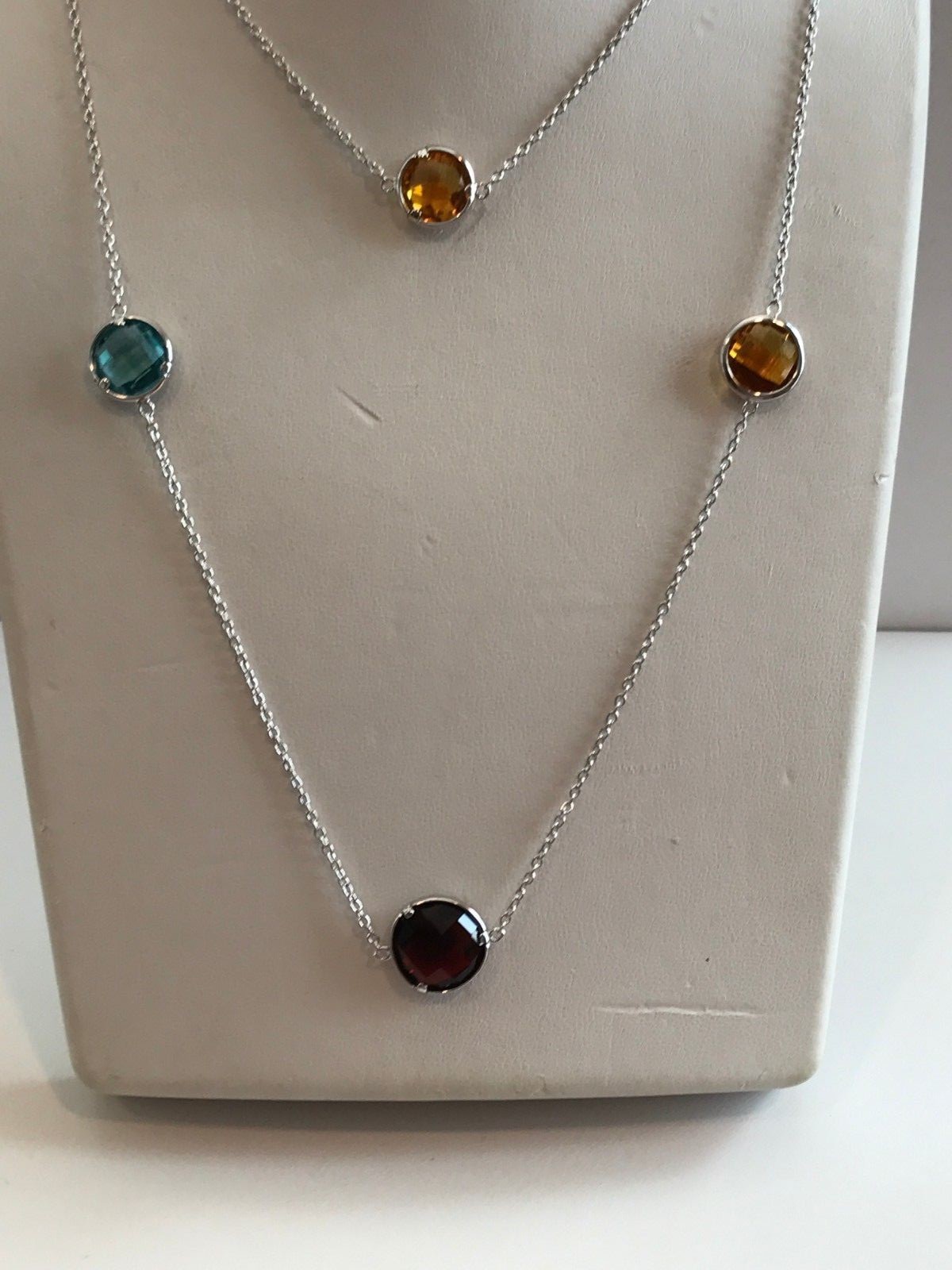 36” LONG MULTI- COLOR NECKLACE W/ MULTI- COLOR GEMSTONES / 925 STERLING SILVER