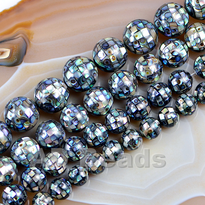 Natual Abalone Shell Mosaic Ball Round Gemstone Loose beads 8mm 10mm 12mm 14mm