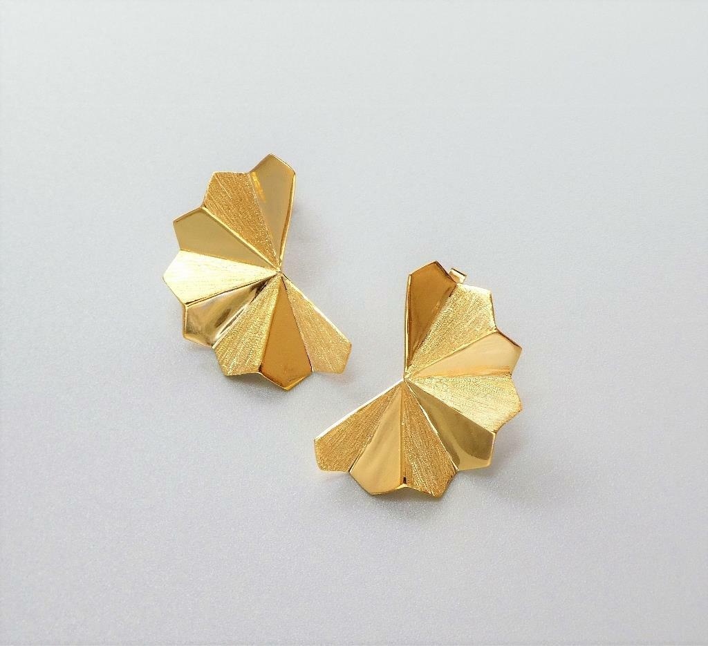 Gold Plated Sterling Silver Geometric Faceted Shapes Stud Earrings Modern Unique