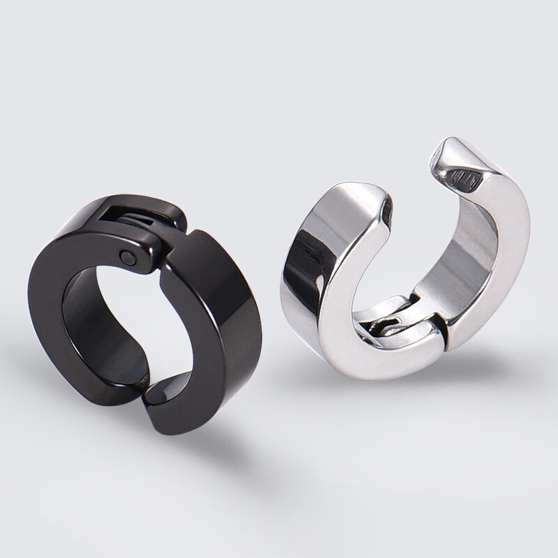 Non-Piercing Fake Ear Stud Cuff Hoop Earrings Stainless Steel Men Women