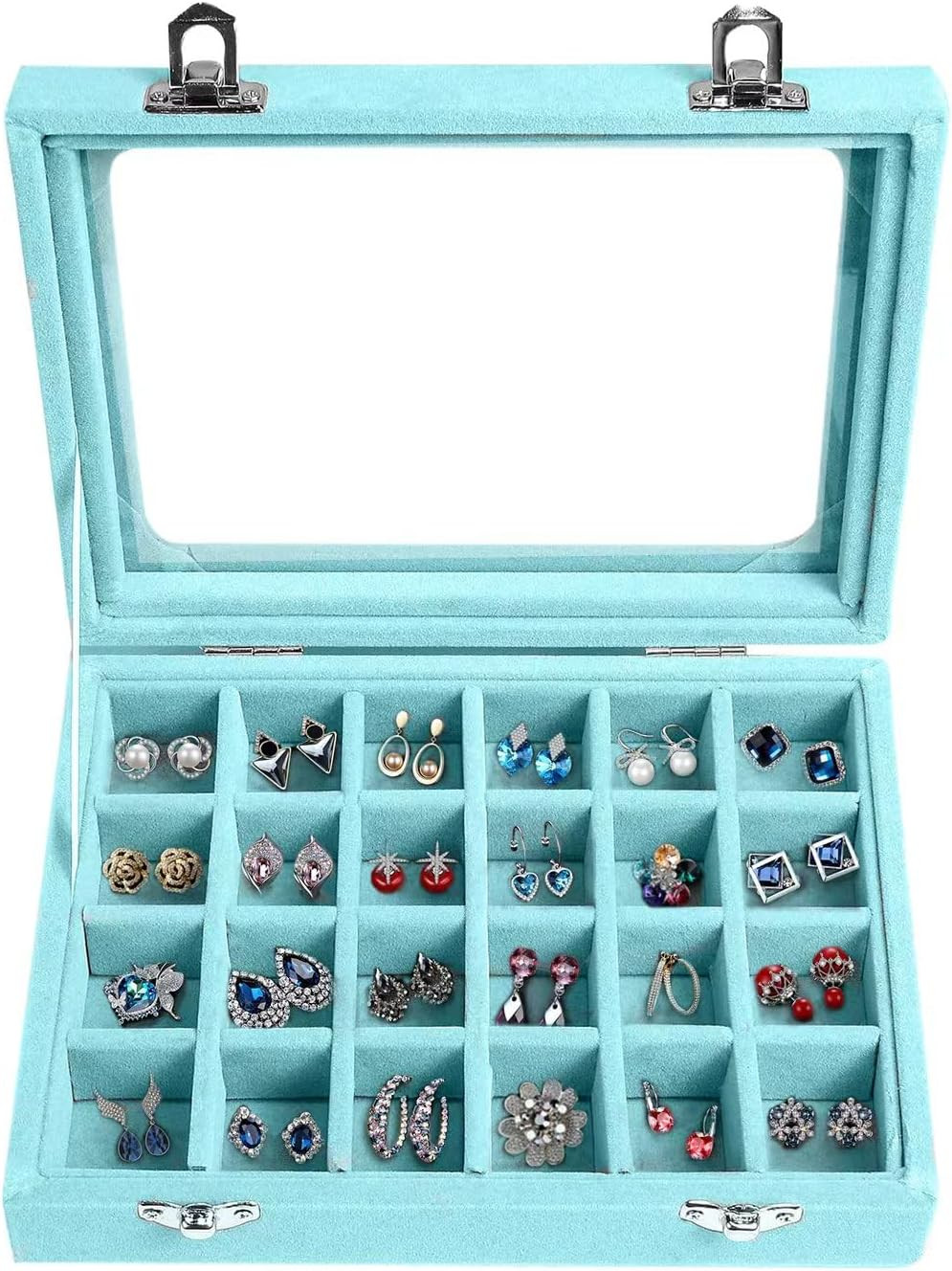 Velvet Jewelry Box 24 Grid Jewelry Earrings Display Organiser Box Ring Tray Hold