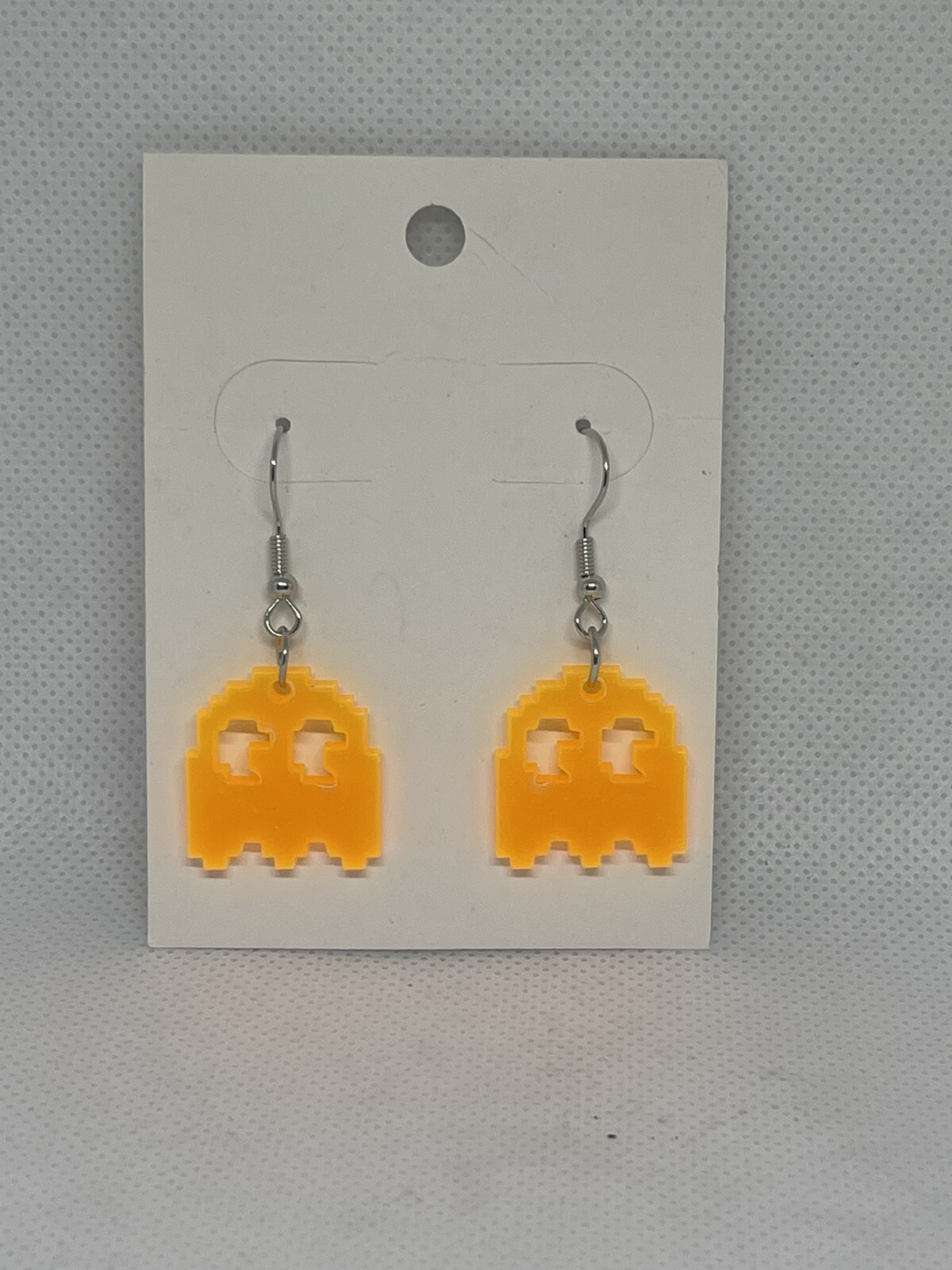 Pac man Ghost Clyde Neon Orange see-through Earrings – Plastic NEW