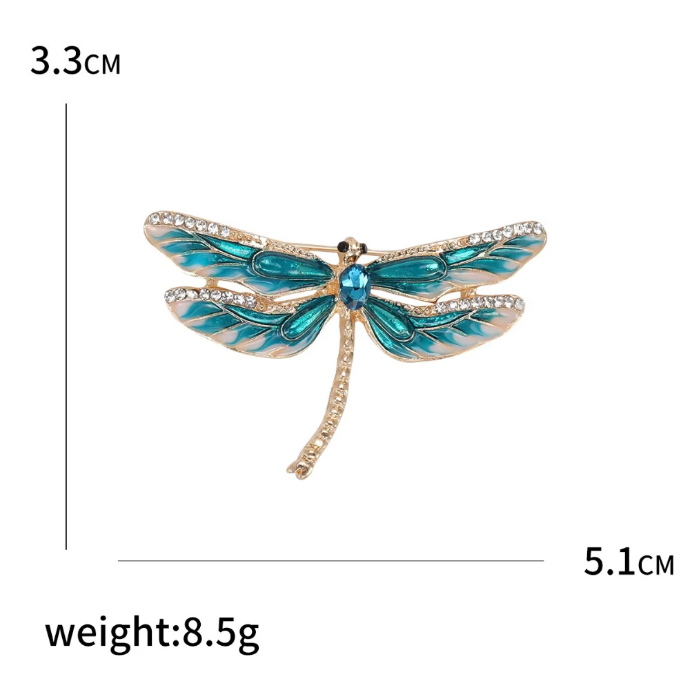 Retro Green Enamel Dragonfly Brooch Crystal Insect Pin Gold Nature Jewelry Gift