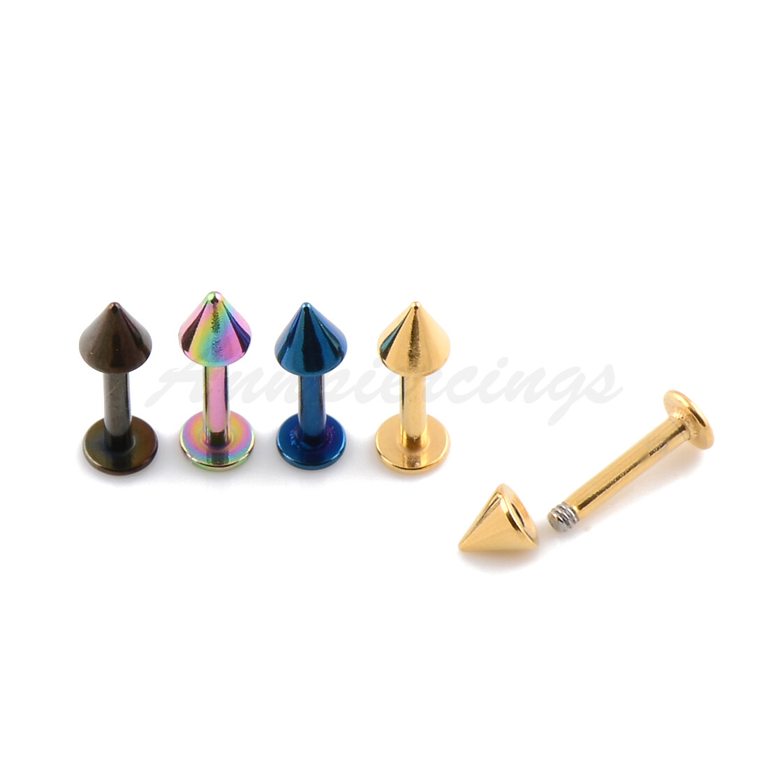 14G 16G Labret/Chin Stud Titanium Anodized Lip w/Cone Spike Lip Piecing Ring