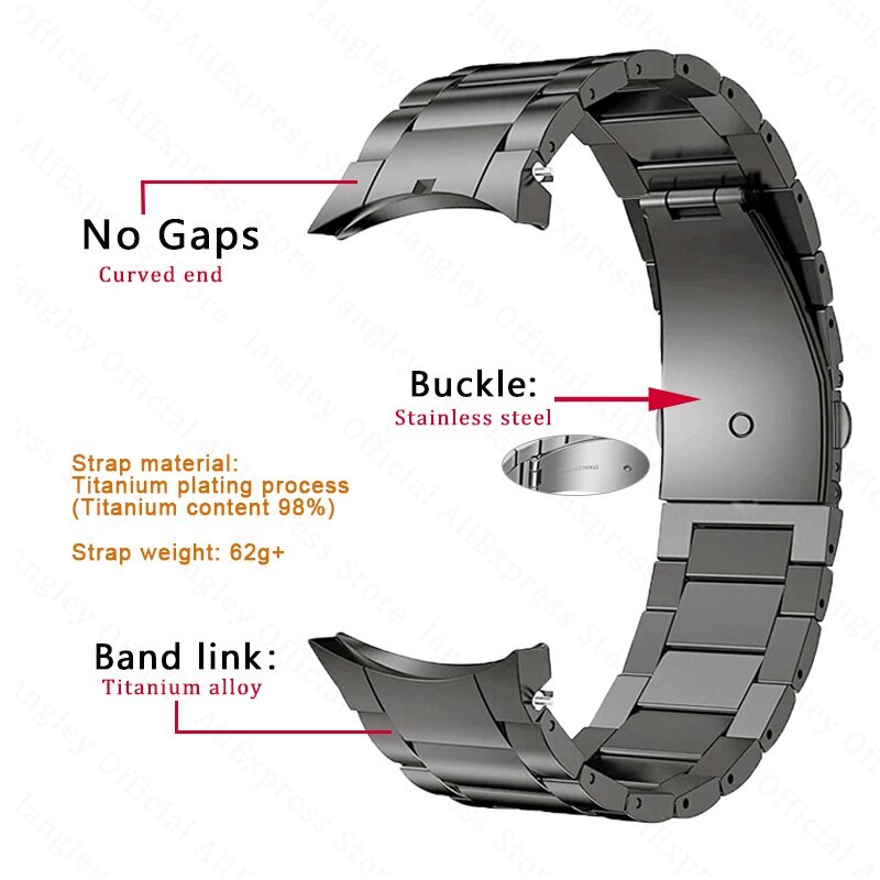 No Gaps Titanium Watch Band for Samsung Galaxy Watch 5/4 40/44mm Metal Strap