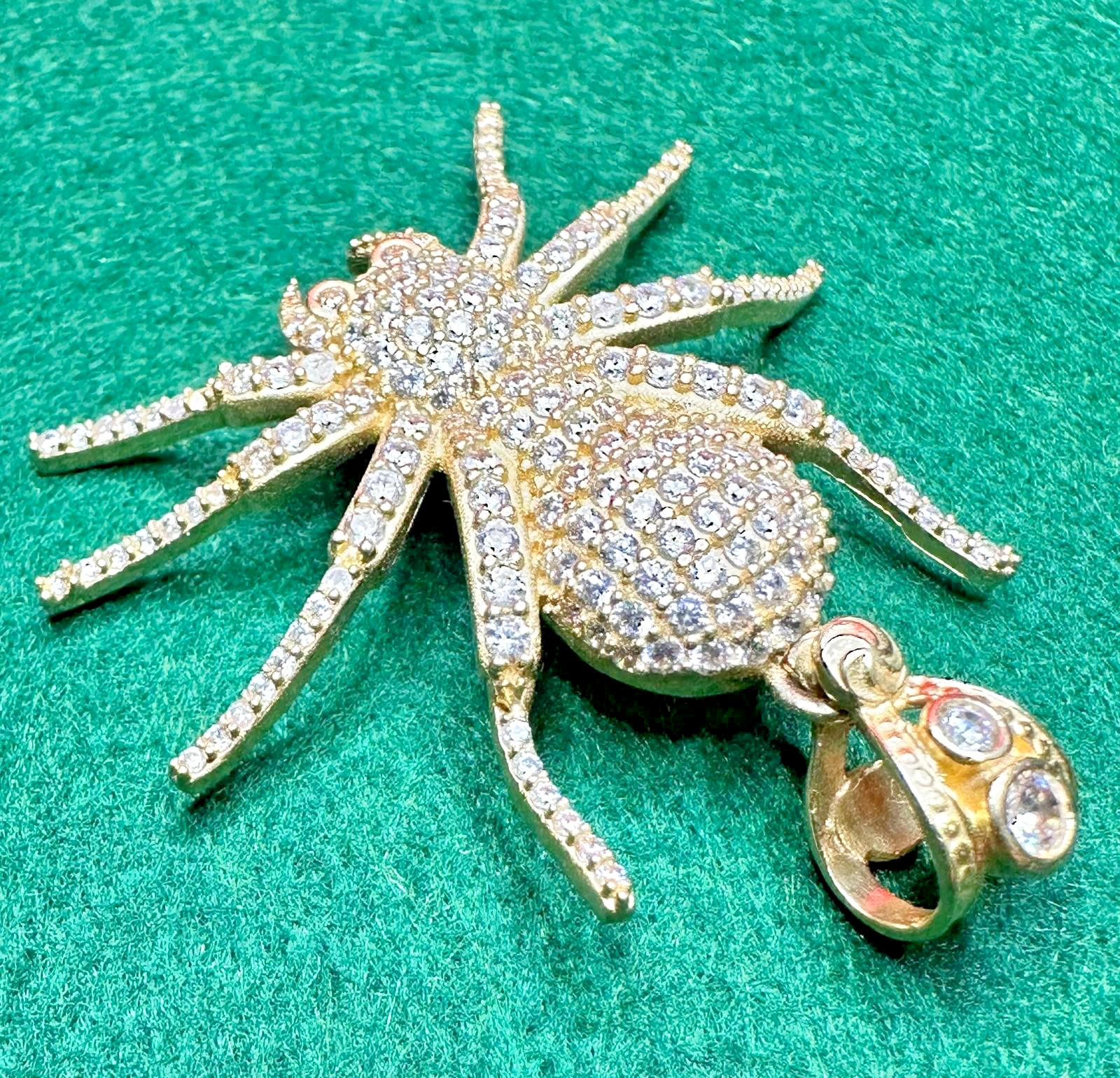 14K Gold Iced-Out Spider Pendant With Cubic zirconia