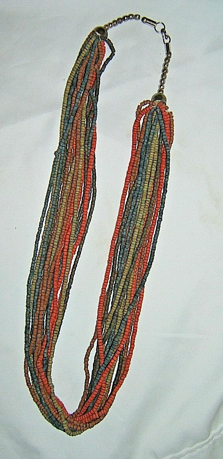Boho Multi-strand Tube Bead Necklace-Green,Orange,Blue,Brown 28″
