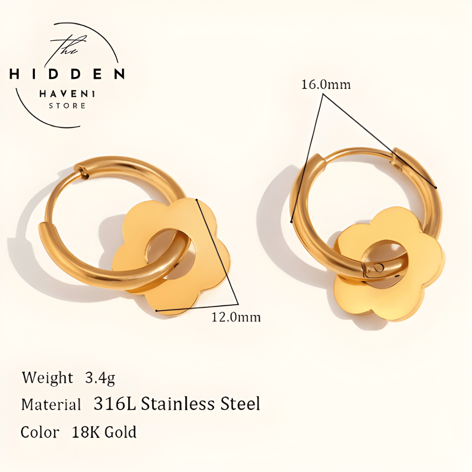 Gold Stainless Steel Flower Hoop Earrings Waterproof Huggie Earrings Women