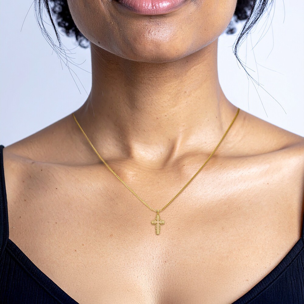 10K Solid Two Tone Gold Filigree Large Leaf Cross Pendant Necklace 27.4mm