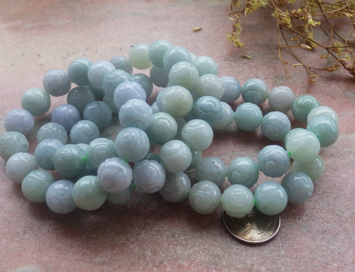 1 piece Green A JADE Jadeite Beads Bangle Coin Bracelet 7.5 inches 14 mm 734414