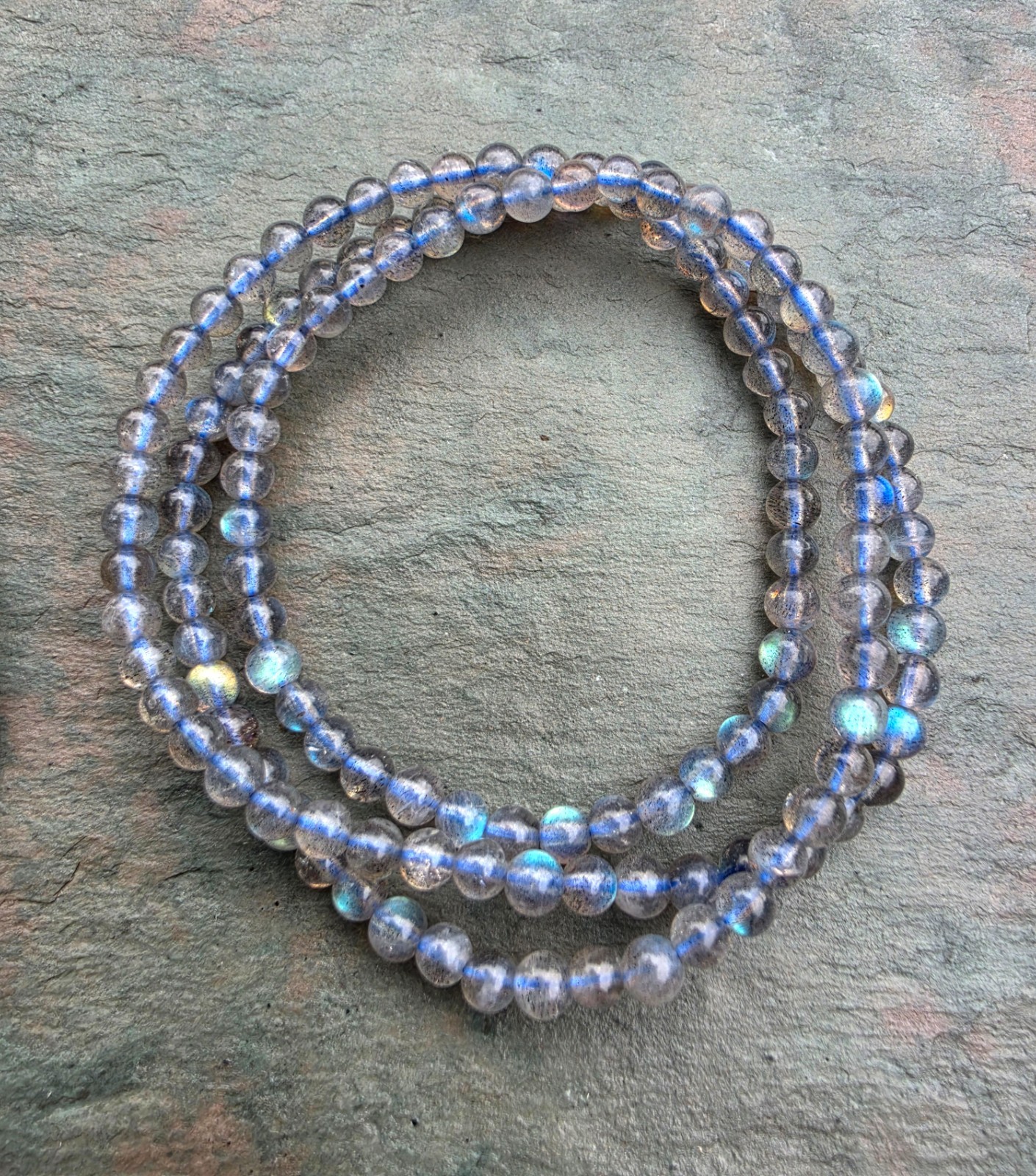 Flashy Labradorite 4mm Beaded Bracelet Multi Wrap Around Stretch Chakra Healing