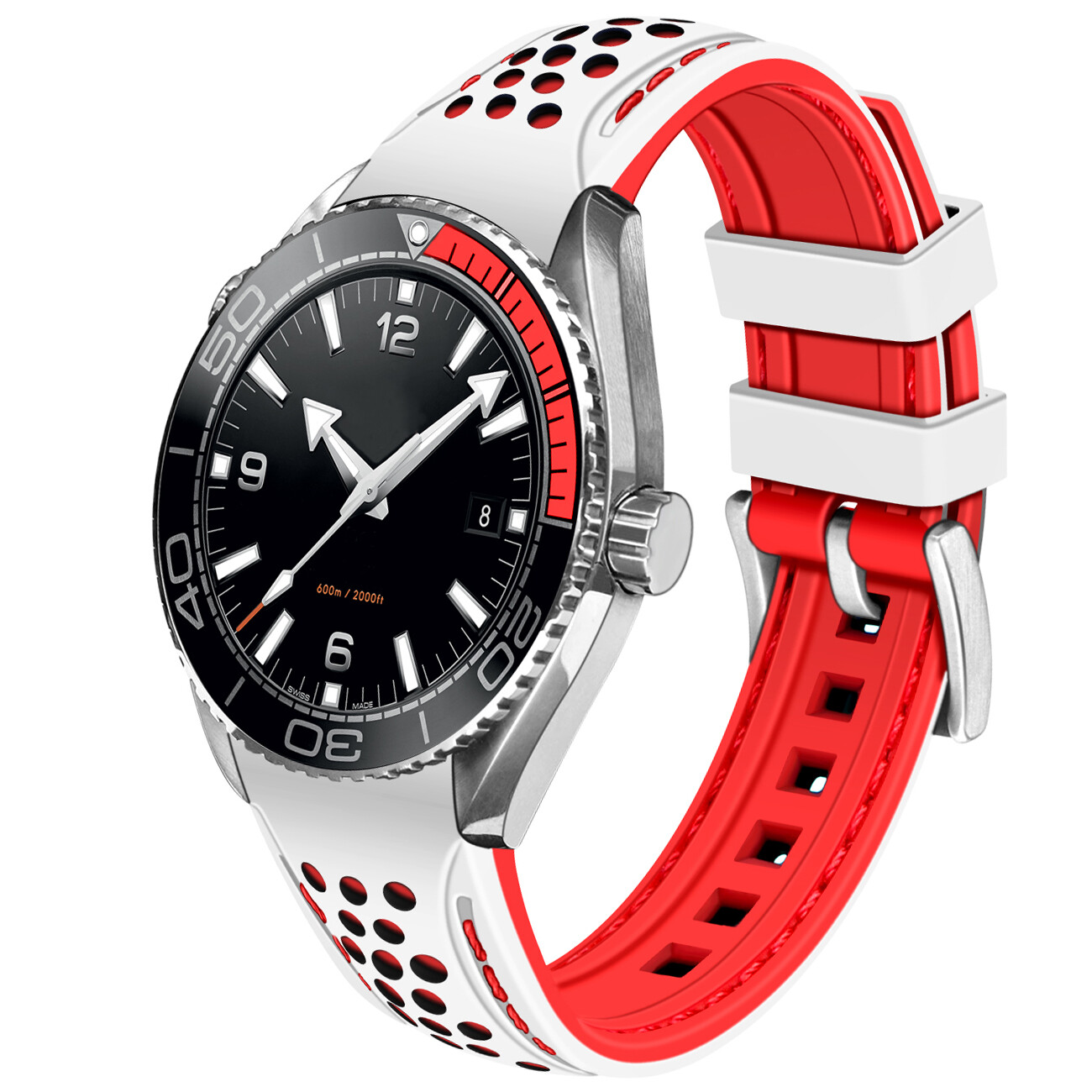 NEW 20 22mm Durable Rally Racing Two Tone Curved Ends Rubber Silicone Watch Band