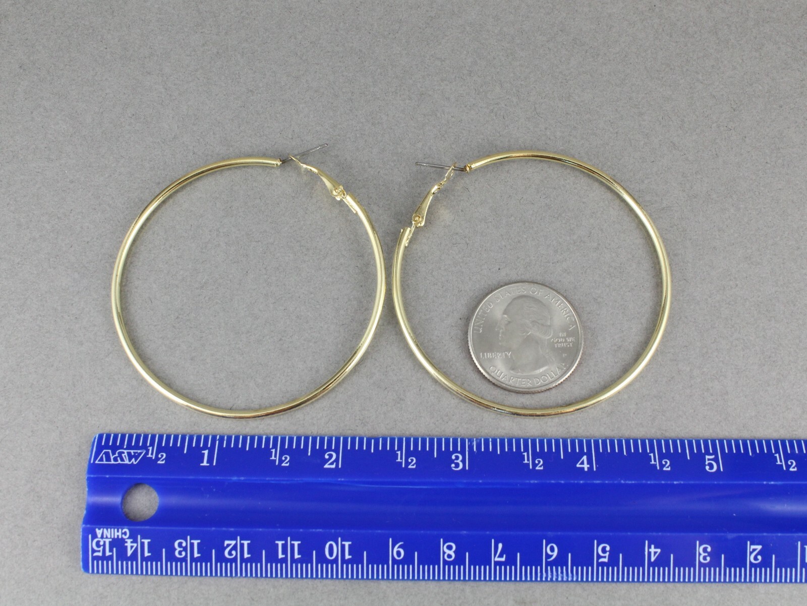 Gold hoop earrings thin skinny hoops 2.25″ wide 2mm wire leverback medium size