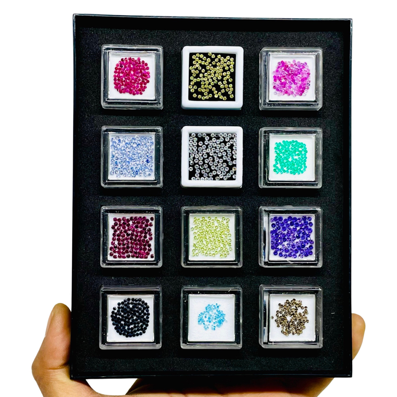 1200 Pcs Natural Multi Gemstones 1-2mm Round Cut Diamond Cut Loose Gemstones Box