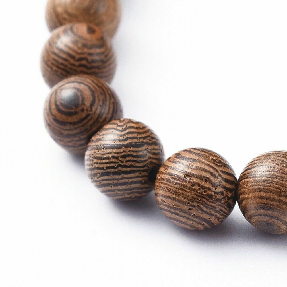 Stretch Bracelets, with Natural Wood Beads and Tibetan Style Alloy – 1 5 10