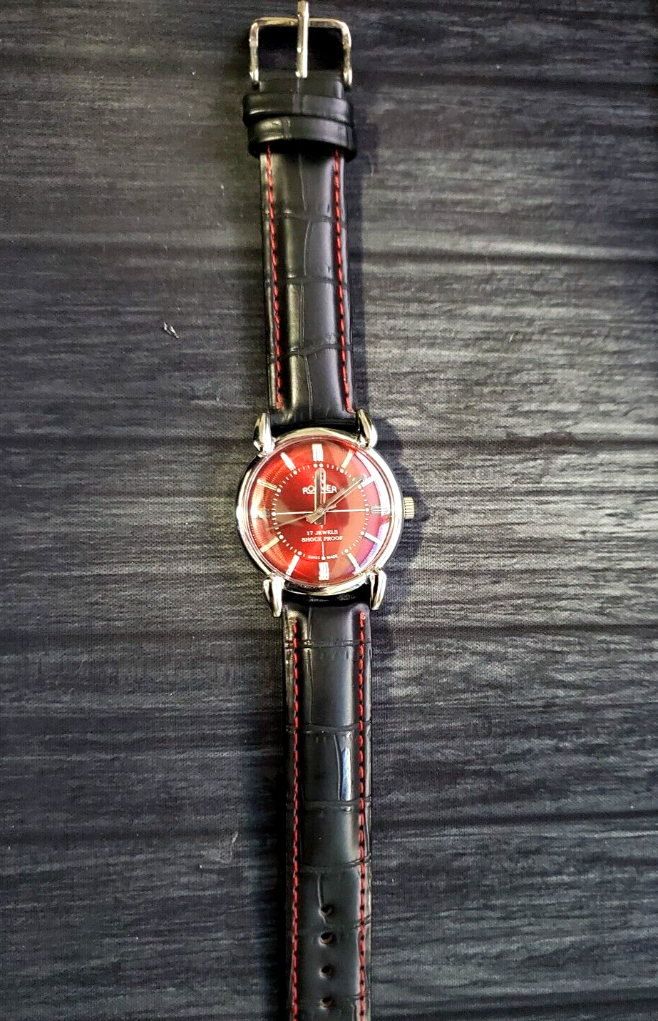 RARE Roamer Brevete Swiss Mens Mechanical Watch RED Dauphine Satin Dial Serviced